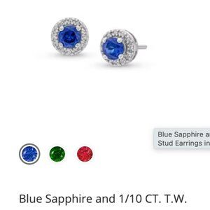Blue Sapphire and 1/10 CT. T.W. Diamond Frame Stud Earrings